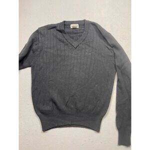 Jack Nicklaus Vintage Mens Gray V-Neck Ribbed Knit Wool Blend Sweater Large